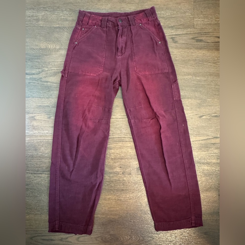 Free People Work Pants Worn Burgundy 0